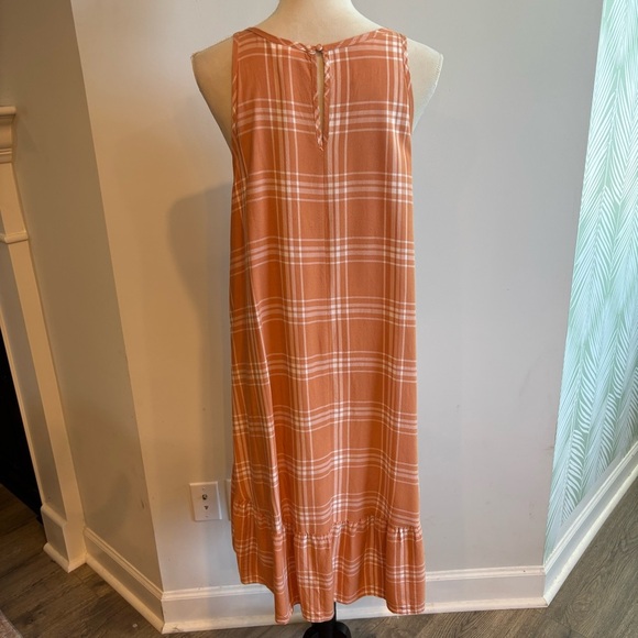 A.N.A. Orange Plaid High-Low Hem Dress Large Preppy Beach Flowy Lightweight - Picture 5 of 12